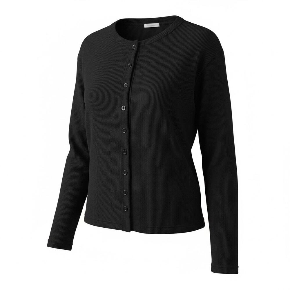 Women Black Lightweight Ribbed Button Front Long Sleeve Cardigan XXL NWOT